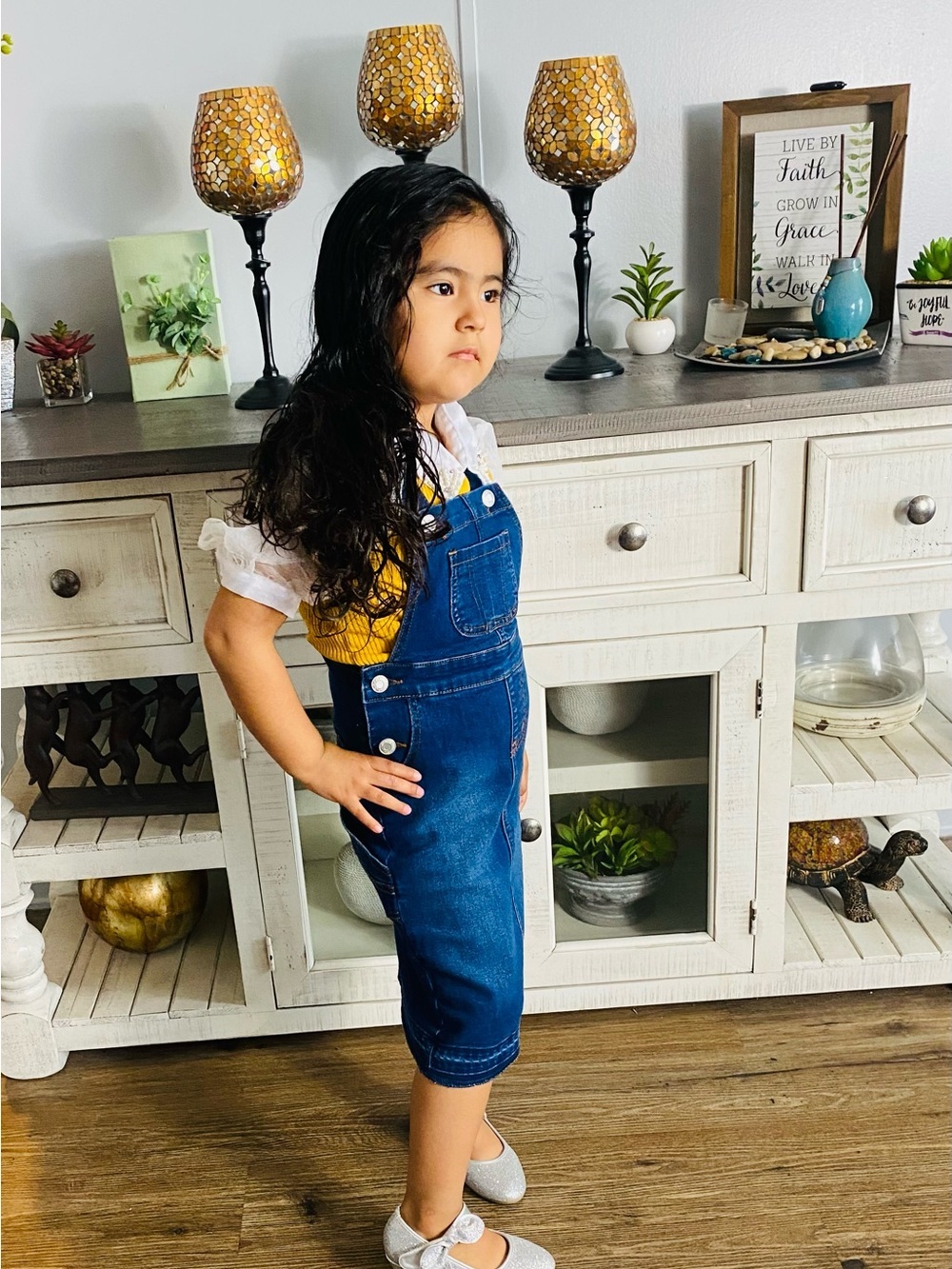 Kids Denim Overall Dress - Blue